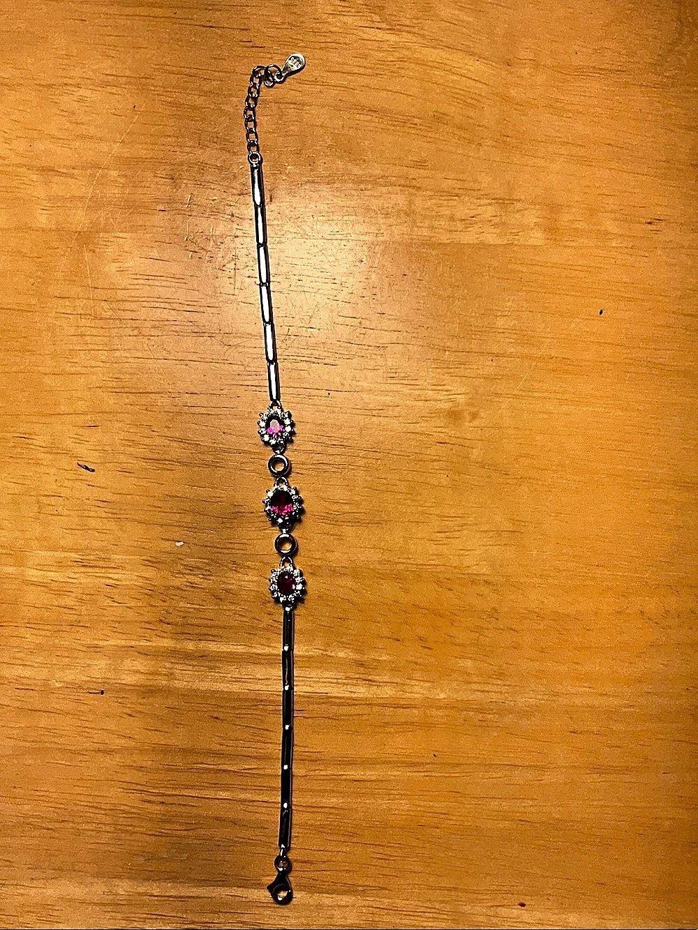 Silver 5.2 grams with ruby and cz faceted gemstones 7” bracelet